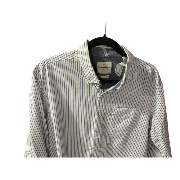 Tommy Bahama Mens Large Button Up Shirt Top Striped Island Modern Fit Blue White - Picture 2 of 5